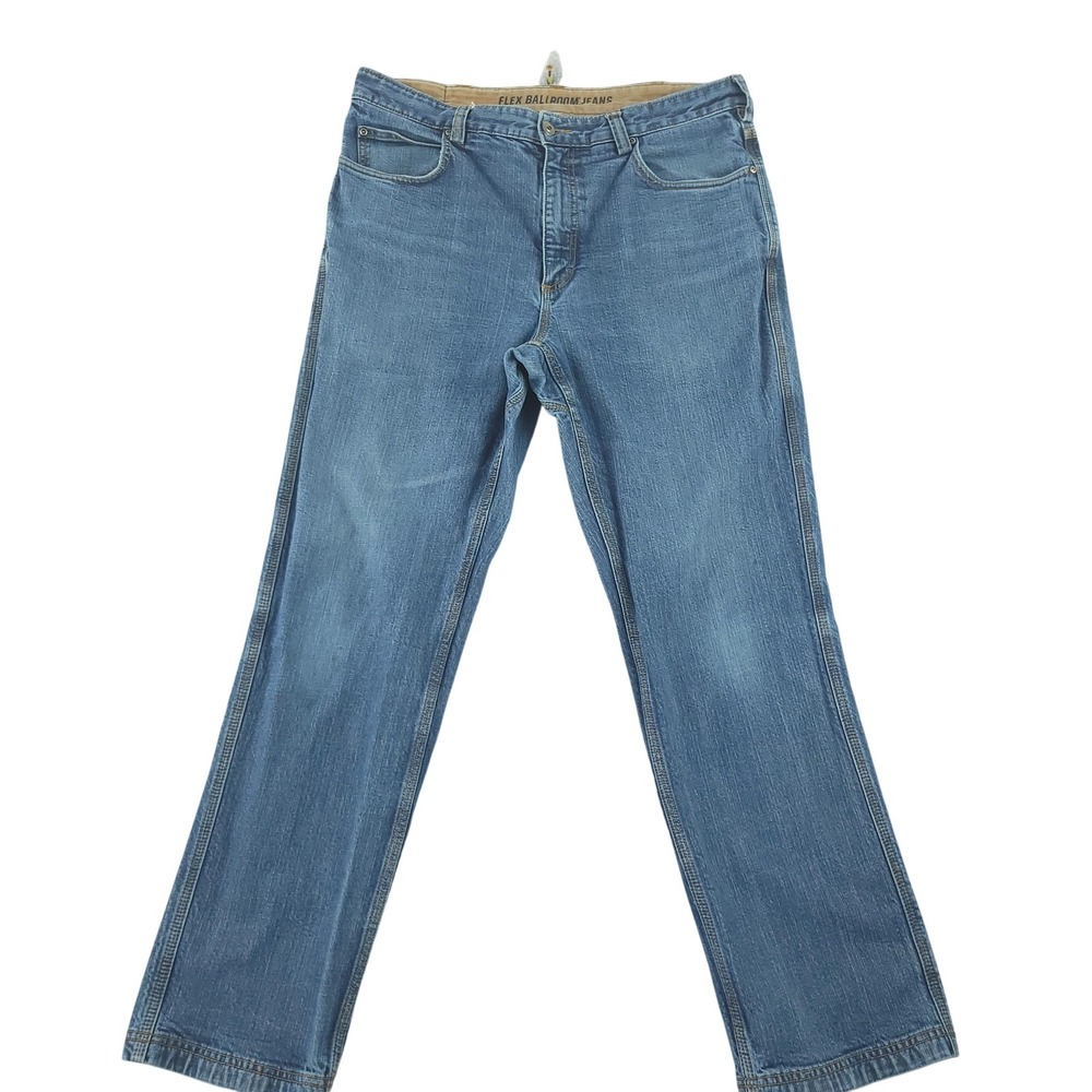 Duluth Trading Flex Ballroom Jeans Mens 36x32 Blue Straight Stretch Denim Pants